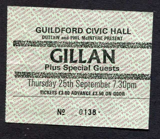 1980 Ian Gillan from Deep Purple Concert Ticket Stub Guildford UK Glory Road