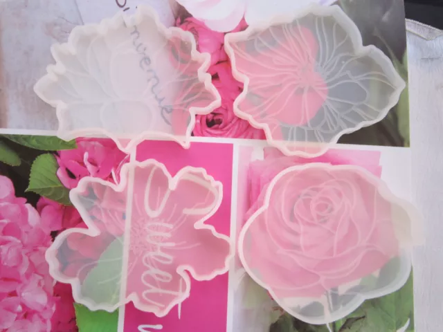 4 tlg. Set Untersetzer Silikonform Blumen Rosen Blüten Epoxidharz Resin NEUWARE