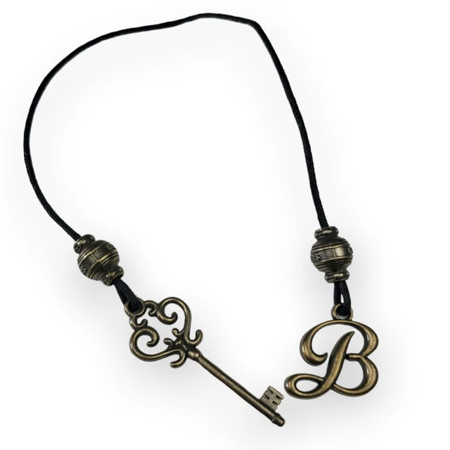 Book Keepers Bookmark Letter B & Key Antiqued Brass Waxed Cotton Cord Bookkeeper