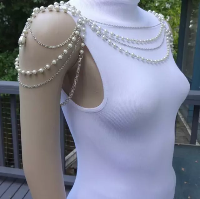 Bridal Shoulder Chain Necklace Jewelry Imitation Pearl Rhinestone Wedding Body 3