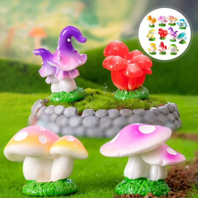 11pcs Resin Mushroom Figurines Mushroom Resin Figures Micro Landscaping