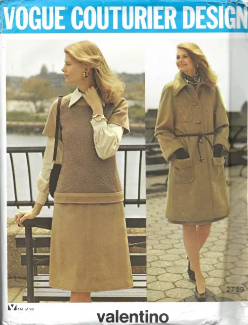 Vogue # 2759 Sewing Pattern Designed by Valentino Coat Skirt Pants Size 14 Uncut