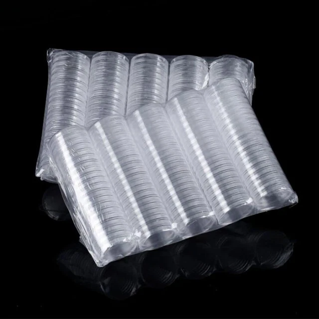 200pcs Capsules plastique rondes pour pièces de 2 euro diametre 26 mm