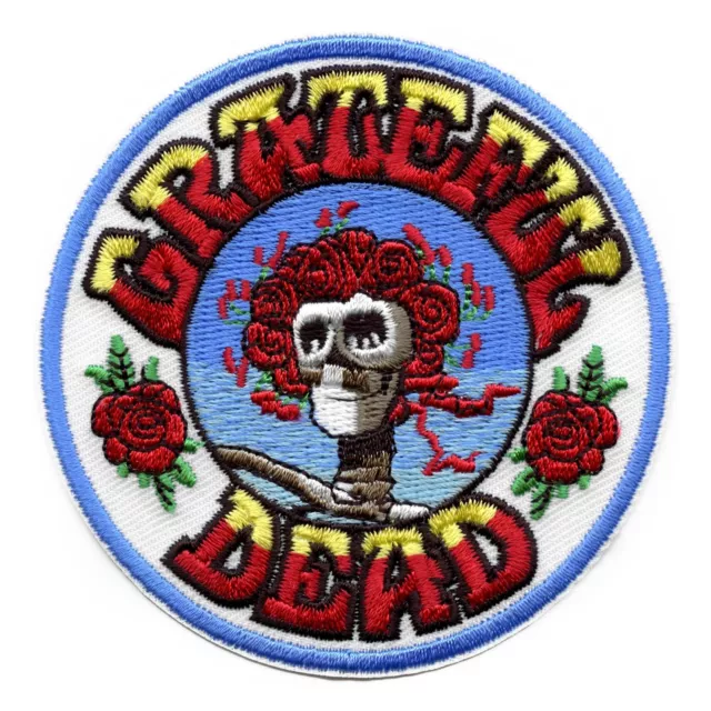 Grateful Dead Bertha Patch Skull Rose Logo Embroidered Iron On - S (Light Blue)