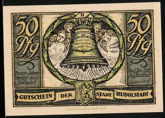 Notgeld Rudolstadt 1922, 50 Pfennig, Friedrich Schiller dichtete 1799 das Lied
