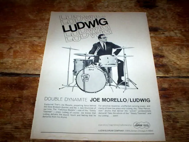 JOE MORELLO ( LUDWIG DRUMS ) 1967 Vintage U.S. PROMO Ad NM-