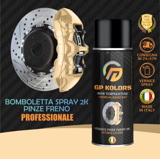 Vernice Pinze Freni Spray 2K AVORIO LUCIDO Auto Moto Alta Temperatura