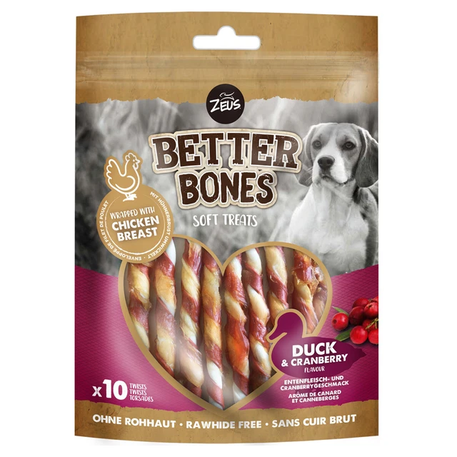 Zeus Betterbones Colpi di Scena Con Anatra & Cranberry, Snack per Cani, Nuovo