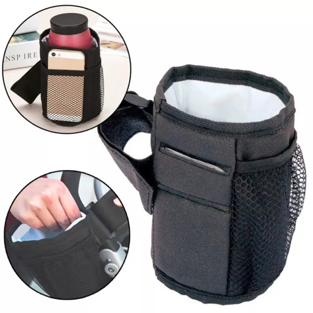 Pram Buggy Black Holder Baby Stroller Cup Holder Milk Bottle Drink Storage Bag