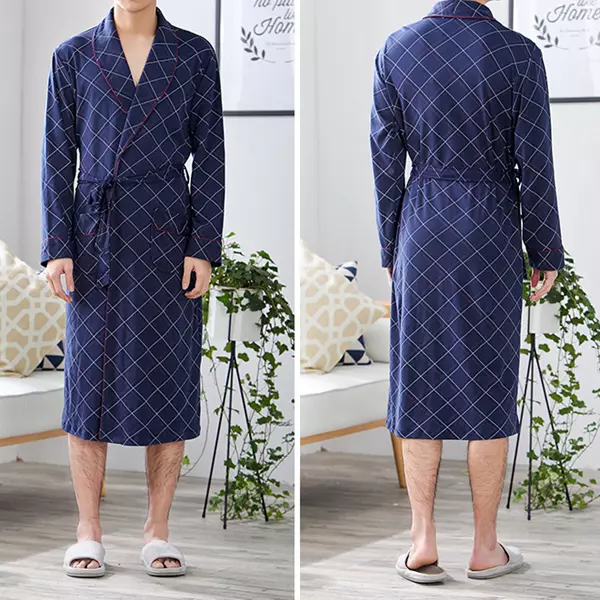 Mens Bathrobe Luxury Soft Lightweight Dressing Gown Sleepwear Robe Summer 2