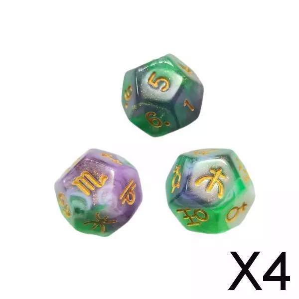 4X 3 Pieces D12 Polyhedral Dice Astrology Dices for Card Game Role Playing Game