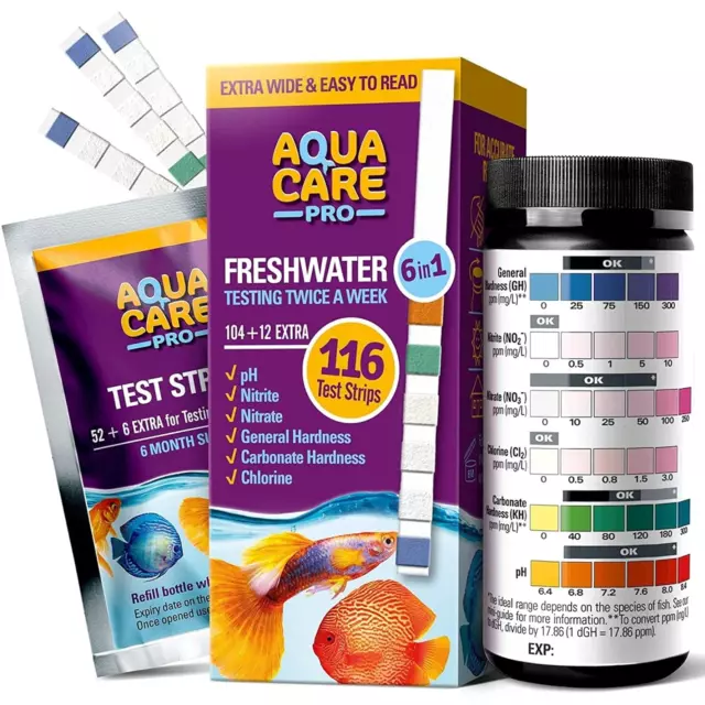 Aqua Care Pro Strisce Reattive Test Acquario Dolce - 116 Pezzi - Accessori per A