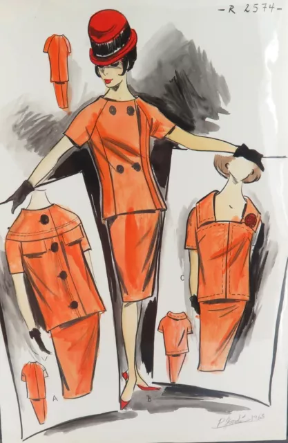 1963 Hand Coloured & Signed Fashion Lithograph ex “Collection D’Avant Saison” #4