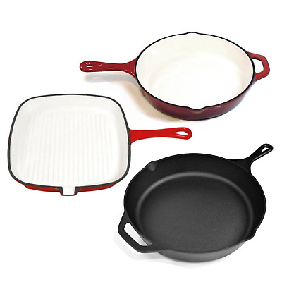 Cast Iron Skillet Pan Set 3 Pack Fry Pan & Griddle Cookware Set