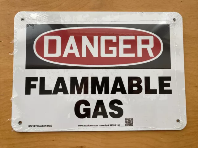 Horizontal Metal Sign Danger Flammable Gas 10" x 7" Sign, 3 pack, Accuform OSHA