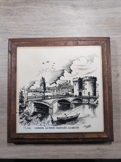 Dessous De Plat Ancien En Bois Et Céramique - Style Art Déco - Fait Main