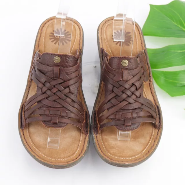 UGG Women's Keala Cho Sandal Size 9 Slide Flip Flop Brown Leather Braided Strap