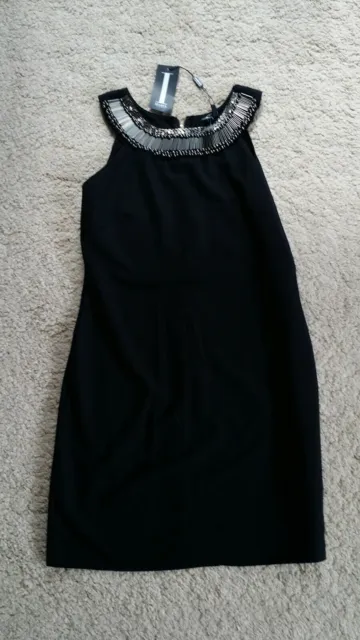 Bnwt Izabel London Black Embellished Beaded Neck Mini Zip Dress Sz 10 Lbd Party