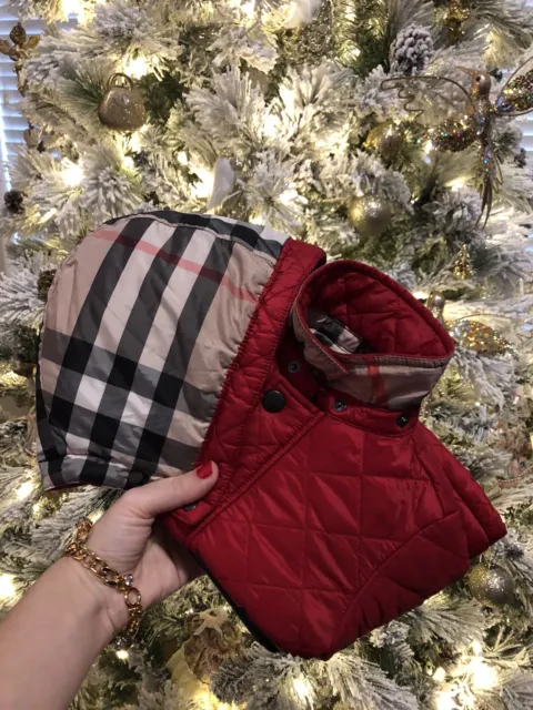 3-6 Months Authentic Burberry Baby Boy Girl Jacket Quilted Hooded Kids Red Coat 3