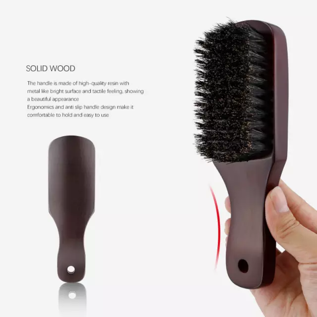 Natural Boar Bristle Hair Brush Paddle Anti-static Scalp Massage Dark Wood Beard