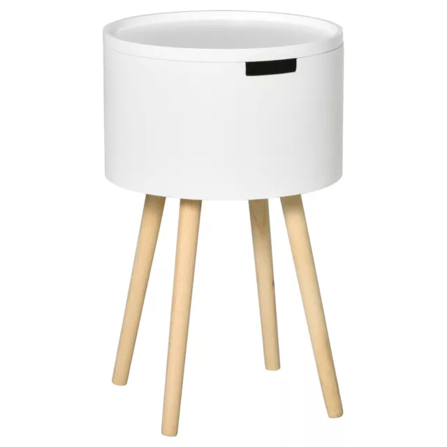HOMCOM Round Side Table Nightstand  Hidden Storage Space Removable Lid, White