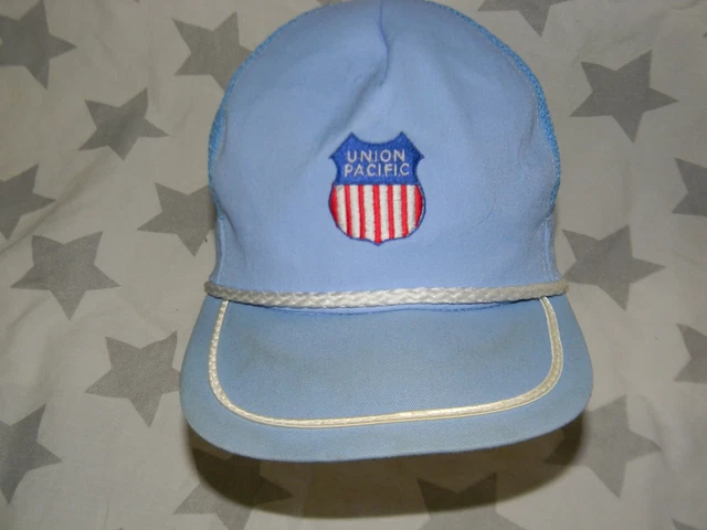 vtg UNION PACIFIC RAILROAD blue mesh trucker adjustable snapback hat cap trains
