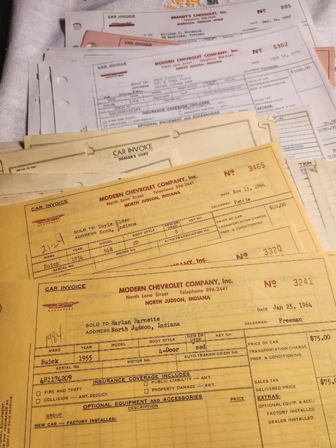 44 1950s 1960s Buick used car truck sales record invoices bill of sale dealer