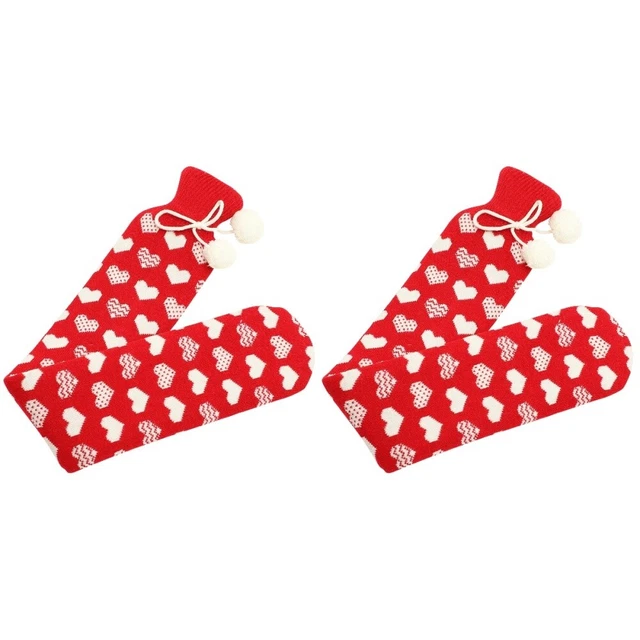 2 Sets Long Water Injection Bag Long Hot Water Bottle Red Background