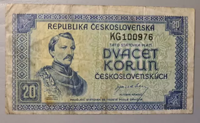 Czechoslovakia 20 Korun 1945 P 61  Banknote - used