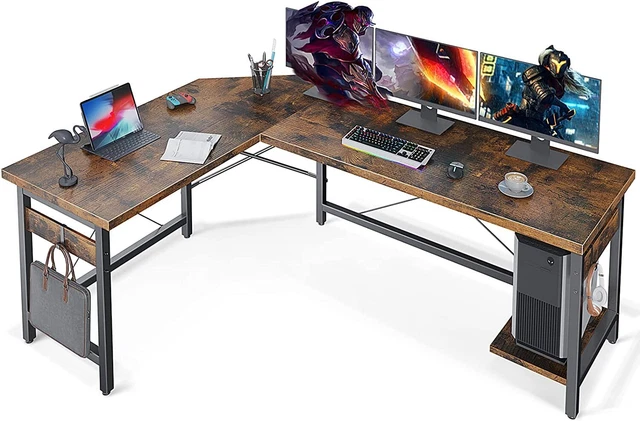 Coleshome 59" L Shaped Gaming Desk, Corner Computer Sturdy Home Office Table
