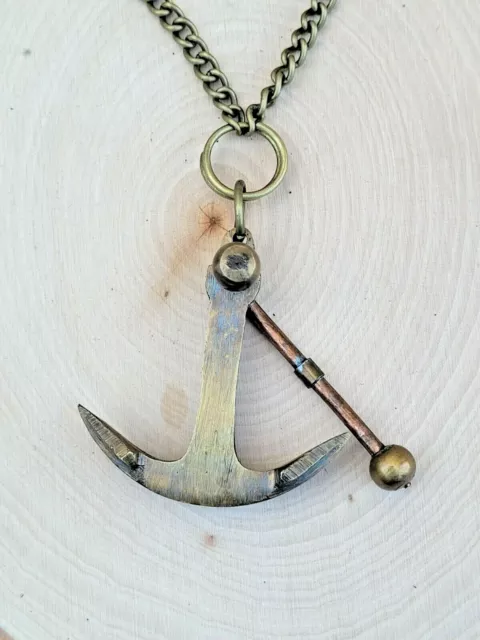 Brass Nautical Pendant Vintage Style Solid Brass Necklace Anchor