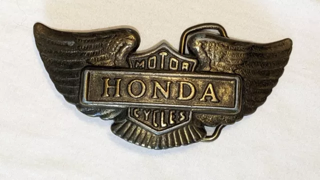 Vintage 1970s Honda Motorcycles Biker Belt Buckle Eagle Wings Brass