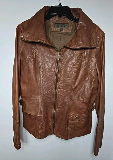 Marc Andrew New York Vintage Brown Leather Moto Jacket Wmns Sz XL 2