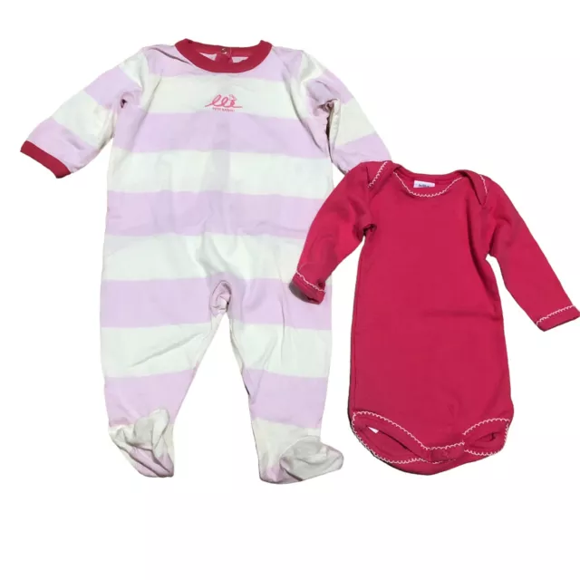 Petit Bateau Baby Girls Footed Sleeper Pajamas + Long Sleeve Bodysuit Pink