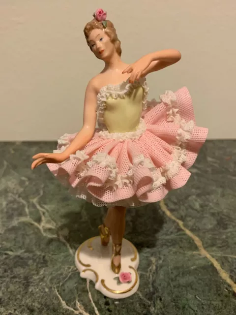A Beautiful  Dresden  Large Porcelain  Lace Sitting Ballerina , Germany