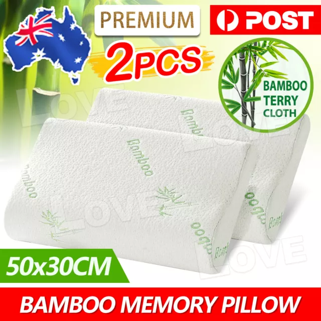 Luxury Soft Contour Bamboo Pillows Cushion Memory Foam Fabric Hypoallergenic