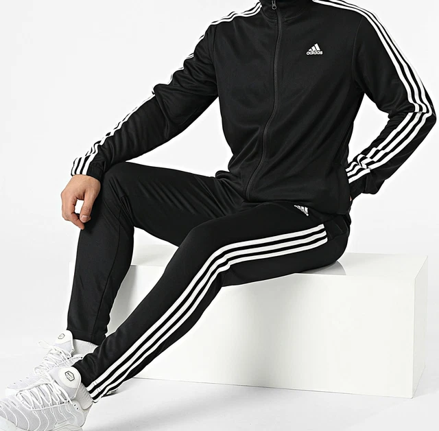 Set tuta uomo Adidas fondo giacca cerniera completa pantaloni neri M L XL