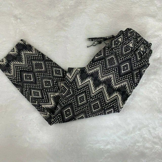 J Crew Womens Pants Size 2 Black White Cotton Linen Pull On Elastic Waist