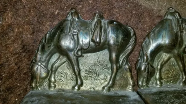 c1950s PAIR OF Cast Iron Bookends HORSE WITH SADLE 5x5" inch Felt on Bottom NICE