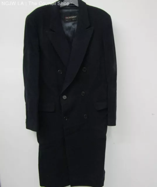 YVES SAINT LAURENT Men's 100% Wool Double Breasted Navy Blue Long Coat