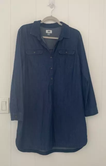 Old Navy Chambray Button Collar Long Sleeve Shirt Dress Size Large