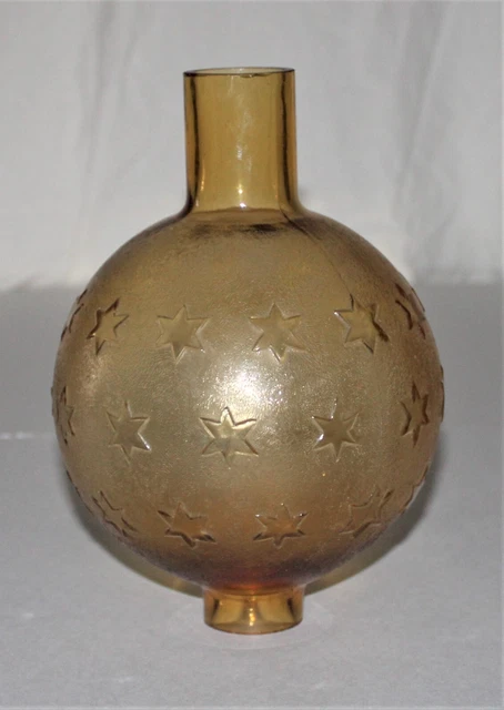 Antique Amber Stippled Glass Raised Stars Globe Oil Chimney 9" Tall / 1-5/8 Fit