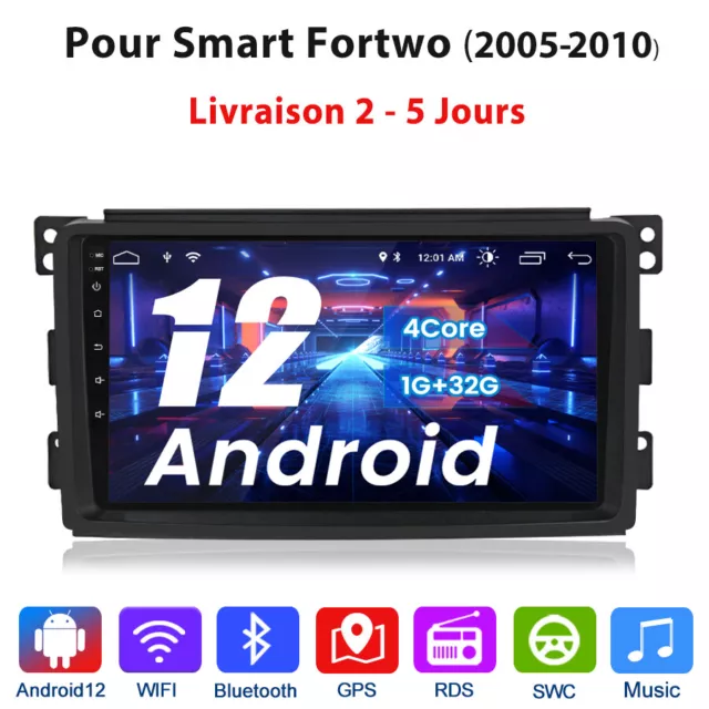 Pour Smart Fortwo 2005-2010 9" Android Autoradio GPS Navi BT WIFI RDS DAB+ 1+32G