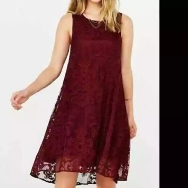 NWOT BB Dakota Burgundy Lace Overlay Shift Mini Dress Womens Size XS