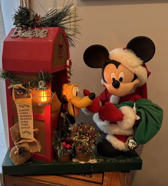 Disney 21" Animated Mickey Mouse With Pluto In Red Barn Christmas Figure Holiday