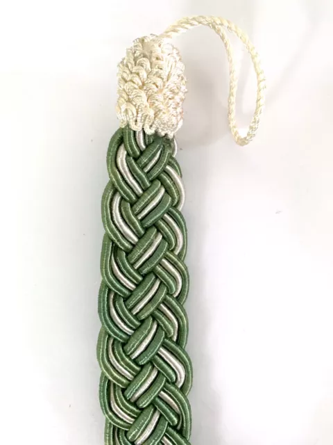 NWT Pair of Braided Green & Ivory Drapery Tie Backs 25" x 1.25"