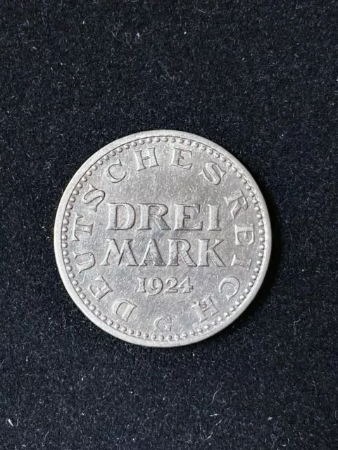 J 312   Silbermünze Weimar  -  3 Mark  1924 G