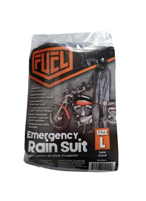 Men Emergency Rain Suit by Fuel Black, Size Large SH-004-L, 2 Piece Set