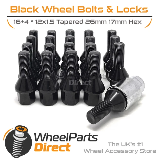 WheelPartsDirect Black Bolts & Locks (16+4) 14x1.5 – VW Transporter T6 2015-16