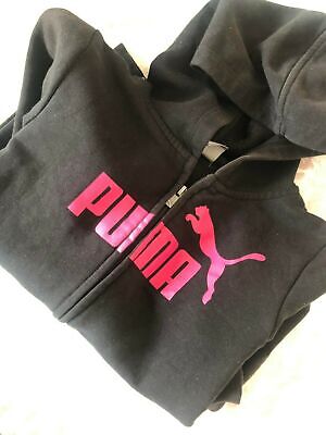 Girls 11-12 Yrs Puma Zip Up Hoodie Black/Pink